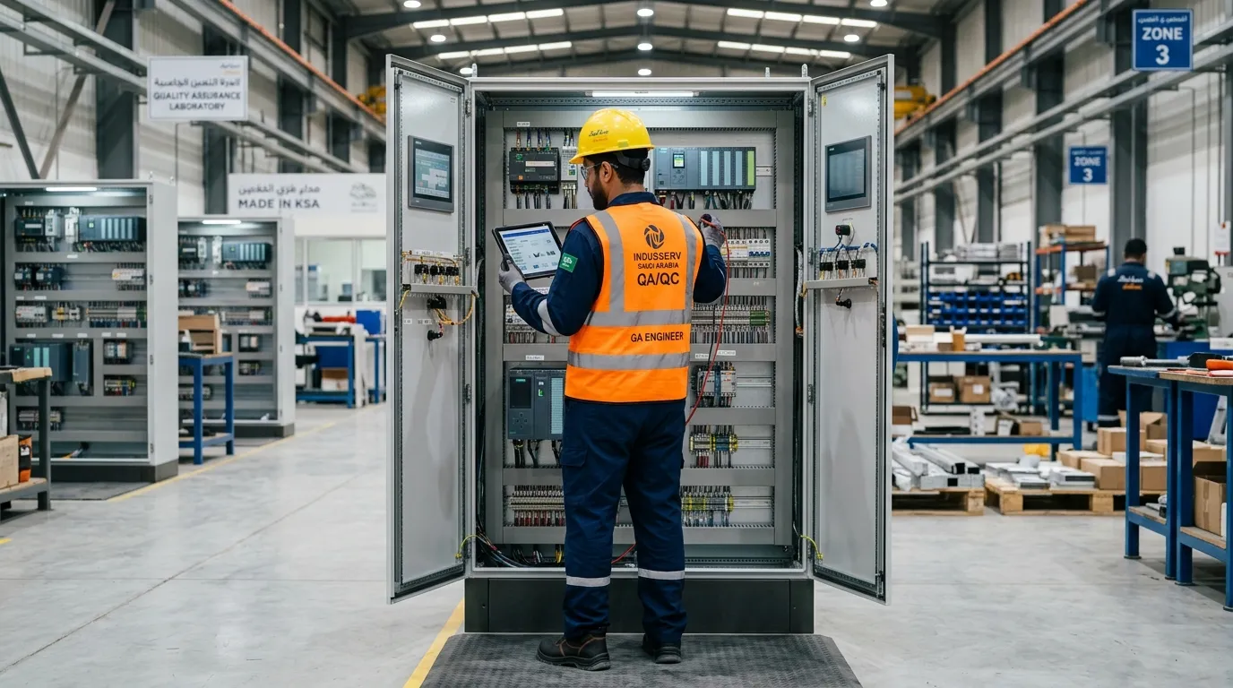 QA Engineer inspecting panel